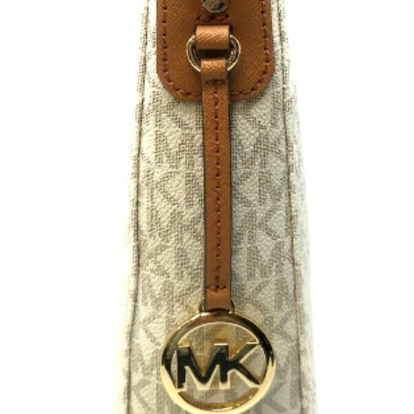 NWT Michael Kors Jet Set Travel Tote Crossbody Shoulder Bag Vanilla Logo Brown - Picture 9 of 16